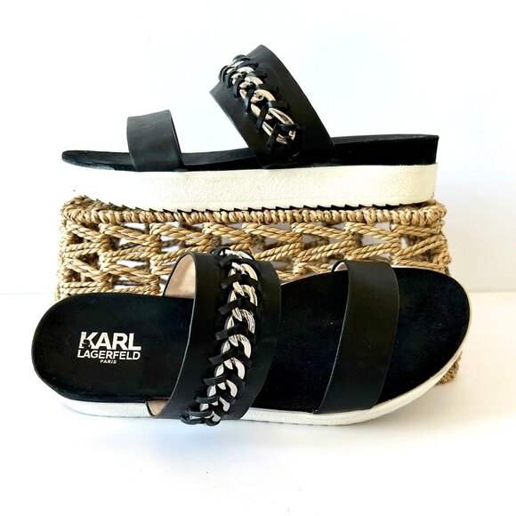 Karl Lagerfeld Paris Slip On Black Leather Sandals, Meslay, Size 8, EUC! - Picture 7 of 14